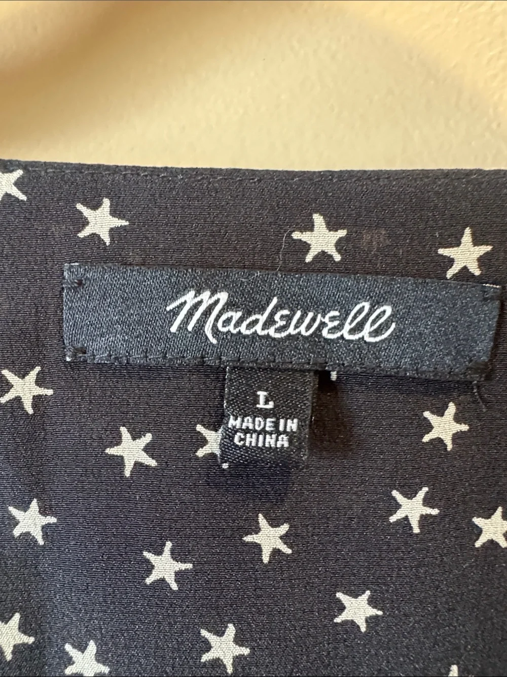 Madewell Black Silk Star-Print Button-Front Blouse with Tie Sleeves